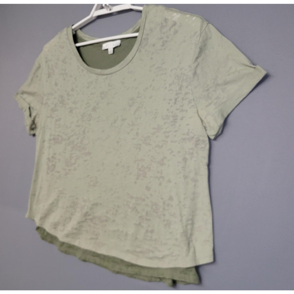 eri + ali for Anthropologie Top Womens L Sage Green Burnout Layered Tee Utility - Picture 3 of 13